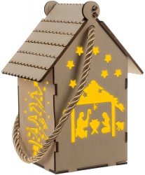 Decoratiune Craciun casuta Zola LED perforat cu diferite modele alimentare baterii 14 x 7.5 x 10.2cm 
