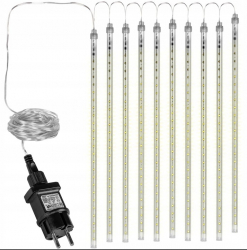 Instalatie de Craciun Zola® 8 Tuburi LED Ploaie de meteori lungime totala 4.5 m lungime tub 50 cm lumina calda 7V impermeabilitat 