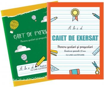 Caiet A5 de exersat cu liniatura speciala dictando 10mm cu linie ajutatoare 