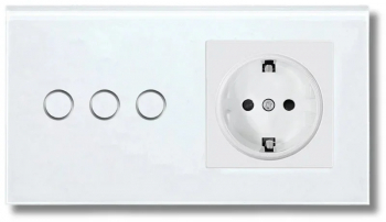Intrerupator touch triplu si Priza Rama sticla securizata iUni 3Y LED
