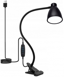 Lampa de birou cu clips Zola® brat flexibil 3 culori lumina reglare 360 grade 10 niveluri USB neagra mat 45 cm 