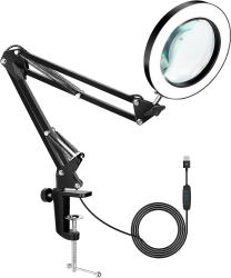 Lampa led cu lupa si USB Zola lentila din sticla optica 3 nuante de lumina reglare de intensitate neagra 65 x 15 x 10 cm 