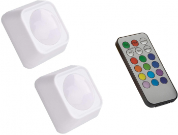 Set 2 lampi de perete auto-adezive Zola® 2 moduri de iluminare puternic/slab 12 culori diferite cu telecomanda albe 6x6x2.5 cm 