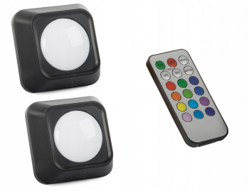 Set 2 lampi de perete auto-adezive Zola® 2 moduri de iluminare puternic/slab 12 culori diferite cu telecomanda negre 6x6x2.5 cm 