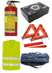 Kit Siguranta Auto Omologat Valabilitate 5 ani Trusa de Prim Ajutor Stingator 1 Kg 2 Triunghiuri Reflectorizante Vesta Reflectorizanta 
