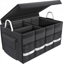 Organizator multicompartimentat pentru portbagaj Zola® pliabil manere solide negru 59x30x35 cm 