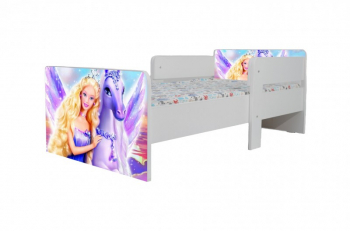 Pat Star imprimat cu Barbie cu protectie si saltea 180X80 cm 