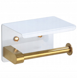 Suport pentru hartie igienica Zola® stil loft otel alb 14.3x9.5x10.2 cm alb/auriu 
