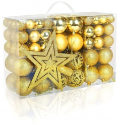 Set 101 Globuri Aurii pentru bradul de Craciun Diametre Globuri 6/4/3 cm 