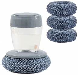 Set 4 bureti de sarma si recipient pentru depozitare lichid spalat vase din plastic 10 x 9 cm Gri 