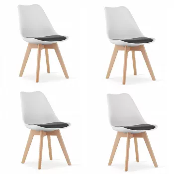 Set 4 scaune bucatarie/living Artool Mark PP lemn alb perna neagra 49x43x82 cm 