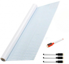 Set Rola de hartie autoadeziva si reutilizabila pentru scris si desenat si 4 markere cu magnet si burete 200 x 45 cm 