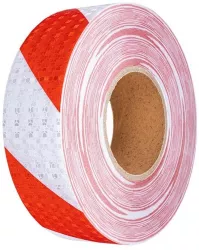Banda reflectorizanta adeziva tip fagure - ROSU-ALB rola 4cm x 23m 