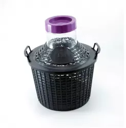 Damigeana sticla 5L cu gura larga si cos de plastic si capac de protectie 