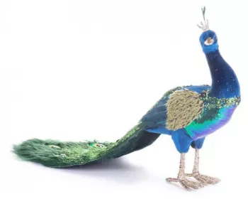 Decoratiune Craciun paun cu puf albastru si verde 52x20x33 cm