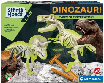 DESCOPERA DINOZAURUL T-REX & TRICERAPTOR FLUO STIINTA SI JOACA 