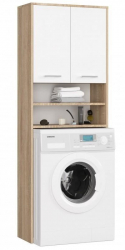 Dulap baie cu loc pentru masina de spalat placa laminata 4 rafturi 2 usi stejar si alb 64x30x180 cm 