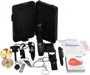 Kit turistic supravietuire multifunctional cu trusa set 19 piese 20x11x5 cm Springos 