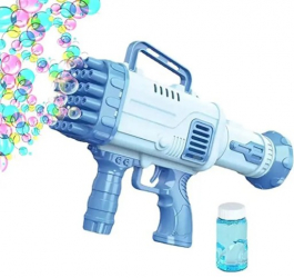 Pistol de facut baloane de sapun 32 de duze de evacuare plastic albastru 