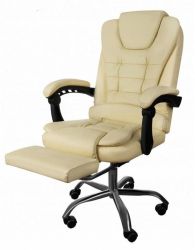 Scaun de birou cu suport pentru picioare rotativ piele ecologica crem 65x102/110 cm