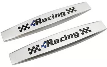 Set 2 x Embleme auto metalice autoadezive model RACING finisaj Crom dimensiune 10 x 1 5 cm 