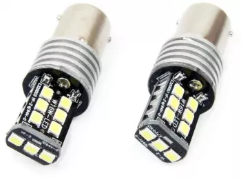 Set becuri auto cu LED CANBUS compatibil P21W BA15S 15 SMD 7.5W Alb 12/24V destinat competitiilor auto sau off-road 