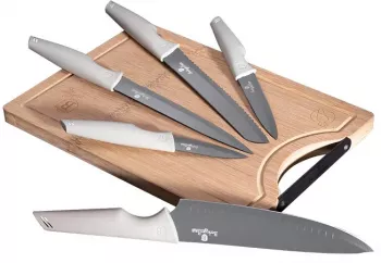 Set cutite 6 piese cu tocator de taiere din bambus gri mat Berlinger Haus BH/2838 