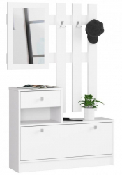 Set mobilier hol placa laminata cu pantofar cuier oglinda alb 90x25x70/100 cm