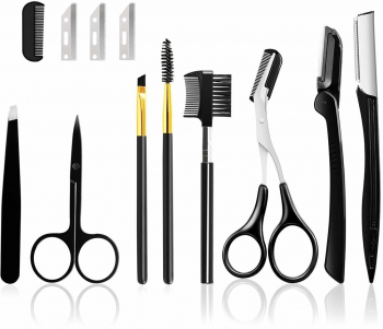 Set 11 instrumente pentru modelarea sprancenelor si a genelor otel inoxidabil negru