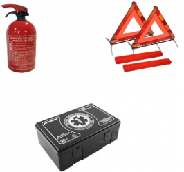 Kit siguranta auto valabilitate 5 ani Trusa medicala 2x Triunghi Stingator cu pulbere 