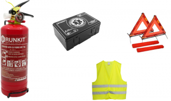 Kit siguranta rutiera omologat - Trusa medicala AUTO + Stingator auto reincarcabil P1 cu pulbere + 2 Triunghi reflectorizant + 1 Vesta 