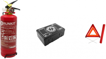 Kit siguranta rutiera omologat - Trusa medicala AUTO + Stingator auto reincarcabil P1 cu pulbere ABC 1kg + 1 Triunghi reflectorizant 