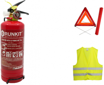 Kit siguranta rutiera Stingator auto reincarcabil P1 cu pulbere ABC 1kg + 1 Vesta reflectorizanta+ 1 Triunghi reflectorizant 