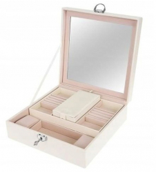 Cutie de bijuterii Zola® cu 2 locuri pentru ceasuri oglinda Alba 25.5x 25.5cm 