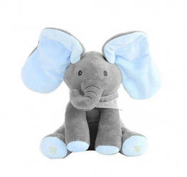 Jucarie interactiva Elefant din Plus MRG M1016 Cucu Bau pentru Copii Canta Vorbeste Misca Urechile Albastru 