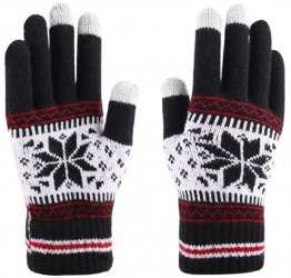 Manusi calduroase de iarna Zola® din tricot unisex negru/alb model cu fulg 3 degete pentru utilizarea telefonului marime univers 