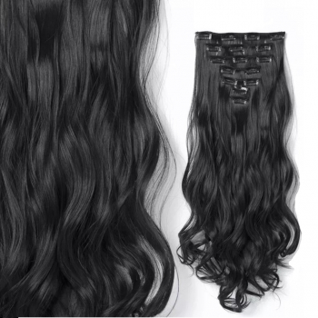 Extensii par Negre ondulate clip-on 16 clipsuri 55 cm Animis Beauty ® fibra sintetica cu aspect natural 