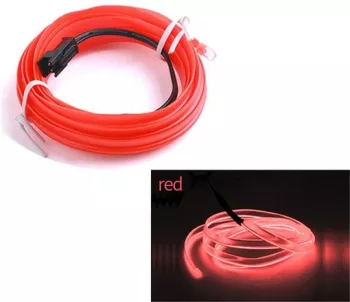 Fir Neon Auto EL Wire culoare Rosie lungime 2M alimentare 12V droser inclus 