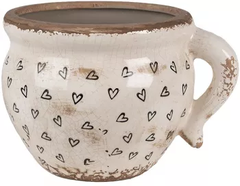 Ghiveci flori ceramica bej neagra Heart 20x17x15 cm 