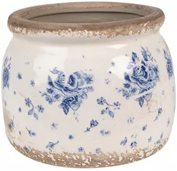 Set 2 ghivece flori ceramica bej albastra 12x10 cm 