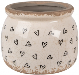 Set 2 ghivece flori ceramica bej neagra Heart 12x10 cm 