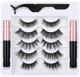 Set 5 perechi de gene magnetice UBX pensete si eyeliner plastic rezistente la apa negre 