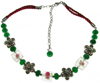 Colier Spring cu jad verde si sticla Lampwork 