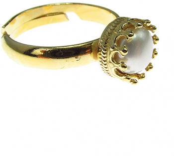 Inel reglabil Princess argint placat cu aur perla alba 6 MM 