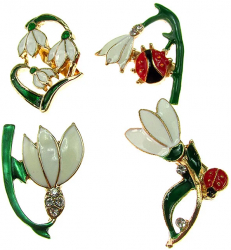 Set 4 martisoare brose Ghiocei cu buburuze Mix 