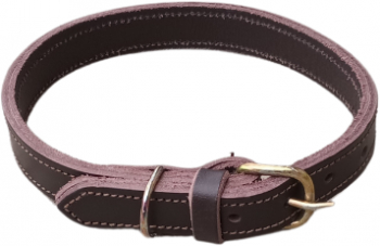 Zgarda dubla pentru caini din piele naturala maro 60x2.5 cm