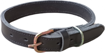 Zgarda dubla pentru caini piele naturala neagra 60 cm
