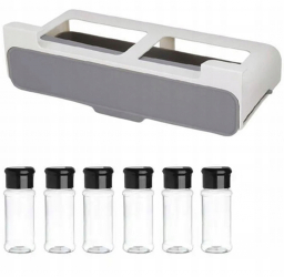 Set organizator condimente suport si 6 recipiente plastic alb/gri 