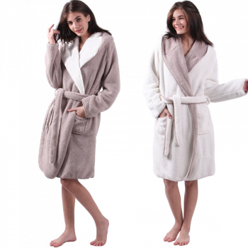 Halat de baie reversibil pentru femei / barbati Jemidi L Bej / Alb Poliester 55057.11.3