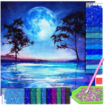 Goblen mozaic cu diamante Zola® model luna albastra 30x30 cm